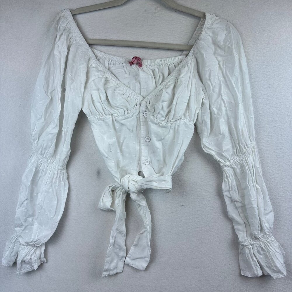 Verge Girl White Crop Top XS Babydoll Victorian Cottagecore Puff Sleeve Blouse